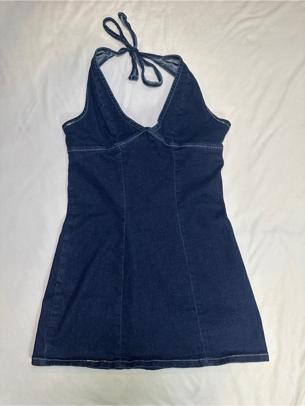 Refuge Denim Dark Wash Halter Mini Dress Size M Y2K